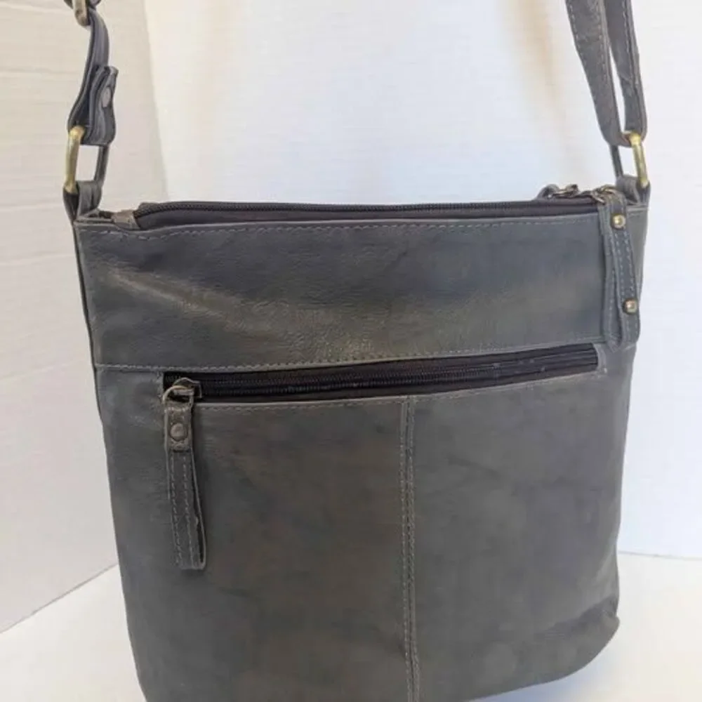 Great American Leather Works Gray Crossbody Messenger Bag Purse for Her 10x9x4